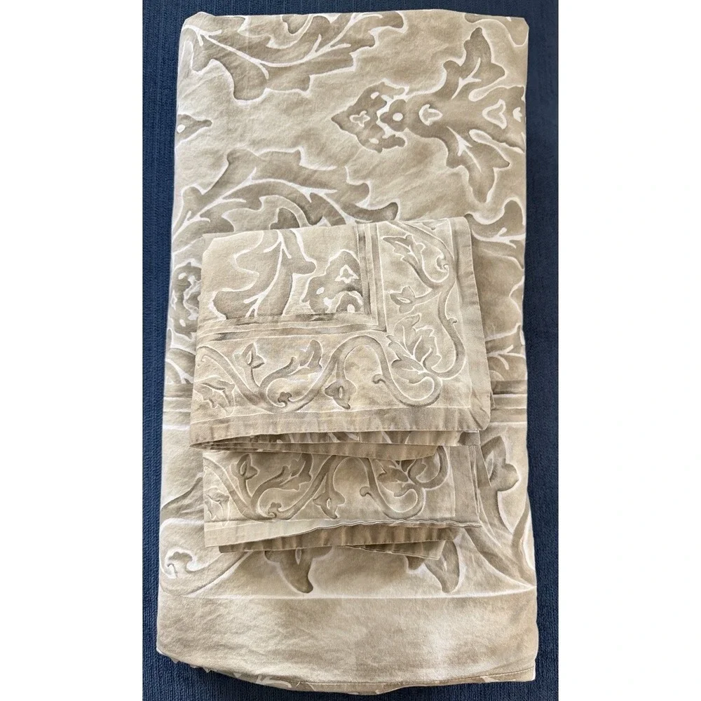 Restoration Hardware Tan Amalfi Rave Queen Size Duvet Cover Set Shams Italy 3 PC